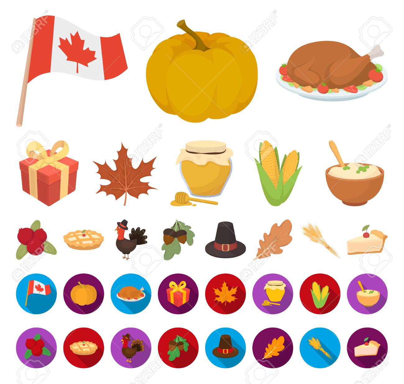 Canada Thanksgiving Day Cartoon Flat Icons In Set Collection For Design Canada And Tradition Vector Symbol Stock Web Illustration Royalty Free Cliparts Vectors And Stock Illustration Image 114025504