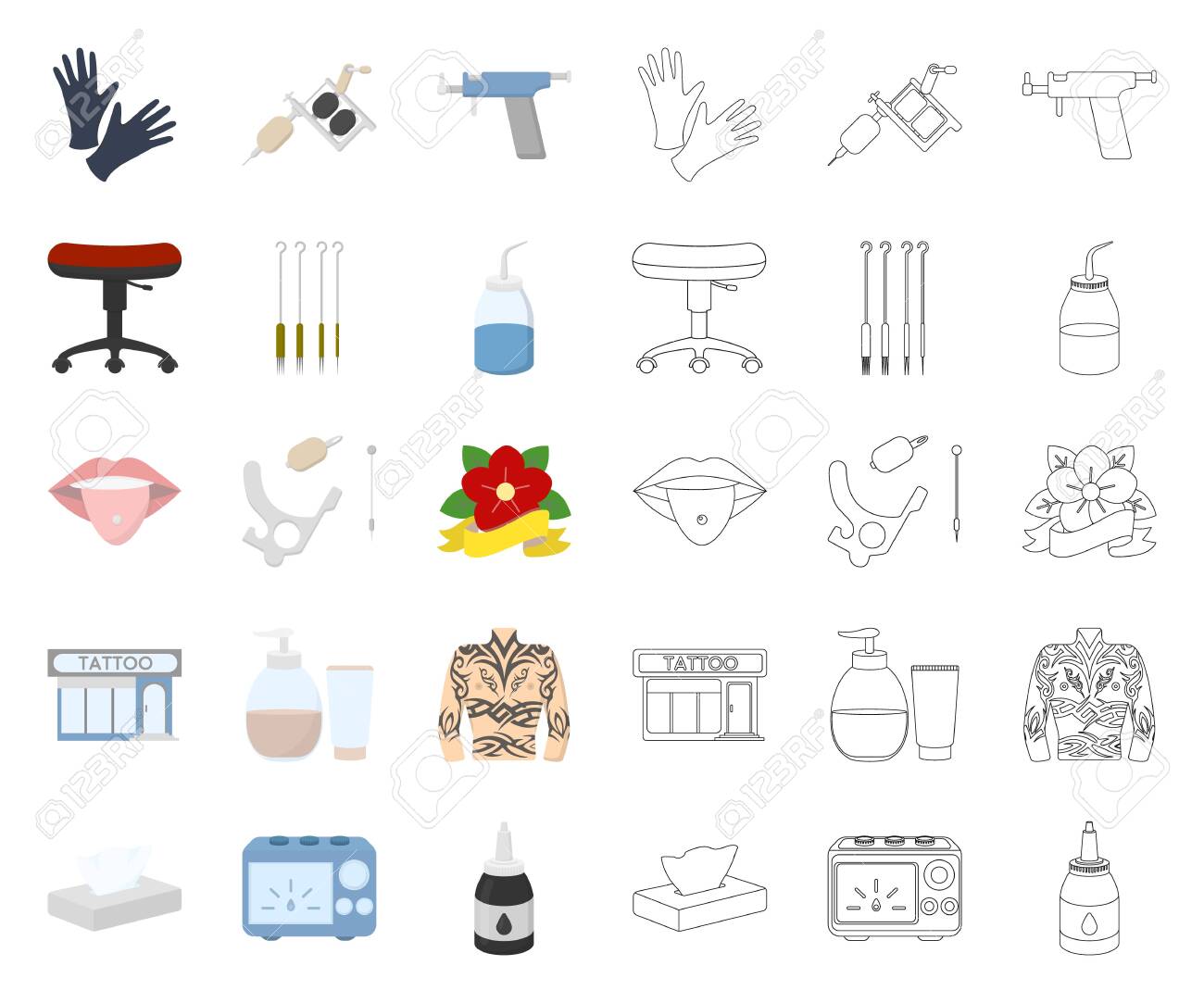 Tattoo, Drawing On The Body Cartoon,outline Icons In Set Collection For Design. Tattoo Salon And Equipment Vector Symbol Stock Web Illustration. Royalty Free SVG, Cliparts, Vectors, And Stock Illustration. Image 120740393. Tattoo, Drawing On The Body Cartoon,outline Icons In Set Collection For Design. Tattoo Salon And Equipment Vector Symbol Stock Web Illustration. Royalty Free SVG, Cliparts, Vectors, And Stock Illustration. Image 120740393.