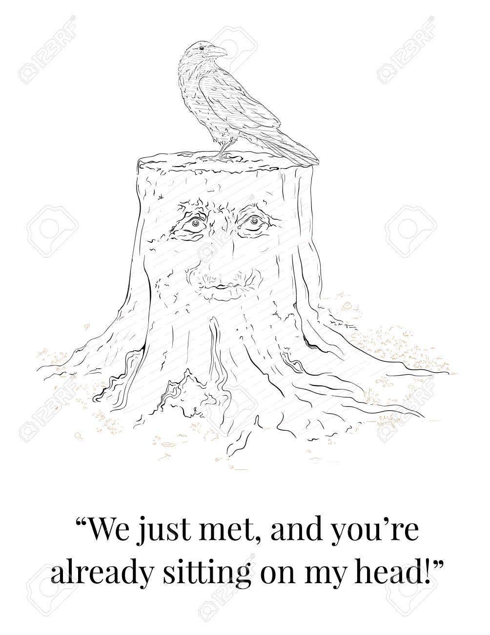 白い背景に切り株とカラスのイラスト のイラスト素材 ベクタ Image 97881782