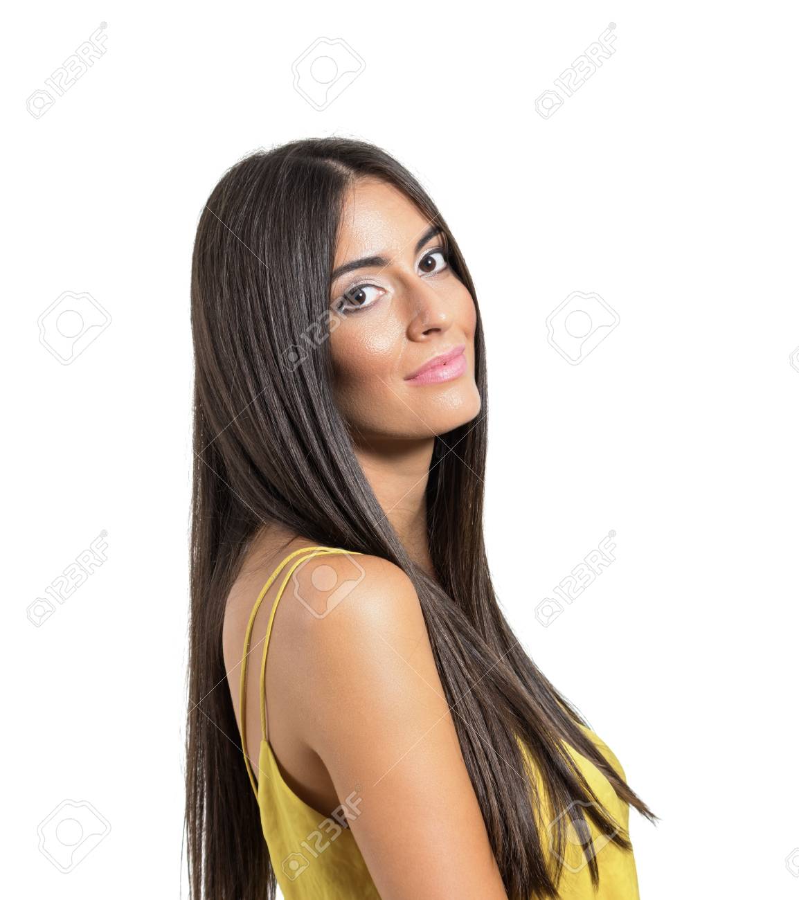 Beautiful Young Smiling Latin Woman With Long Straight Healthy.. Stock  Photo, Picture And Royalty Free Image. Image 44827757.