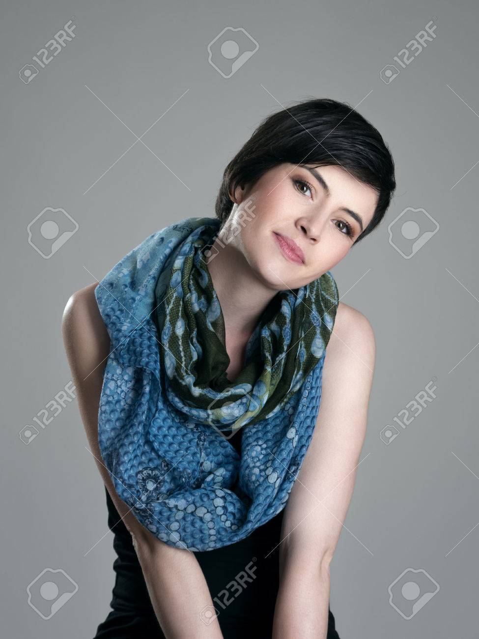 Gorgeous Young Short Hair Brunette Beauty With Slanted Head