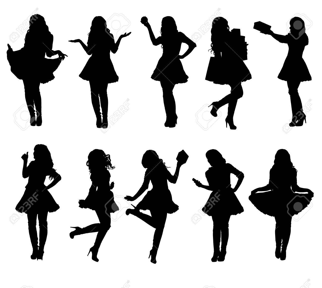 様々 なポーズのサンタの女の子シルエットのコレクションです 簡単に編集可能な階層化されたベクトルのイラスト のイラスト素材 ベクタ Image
