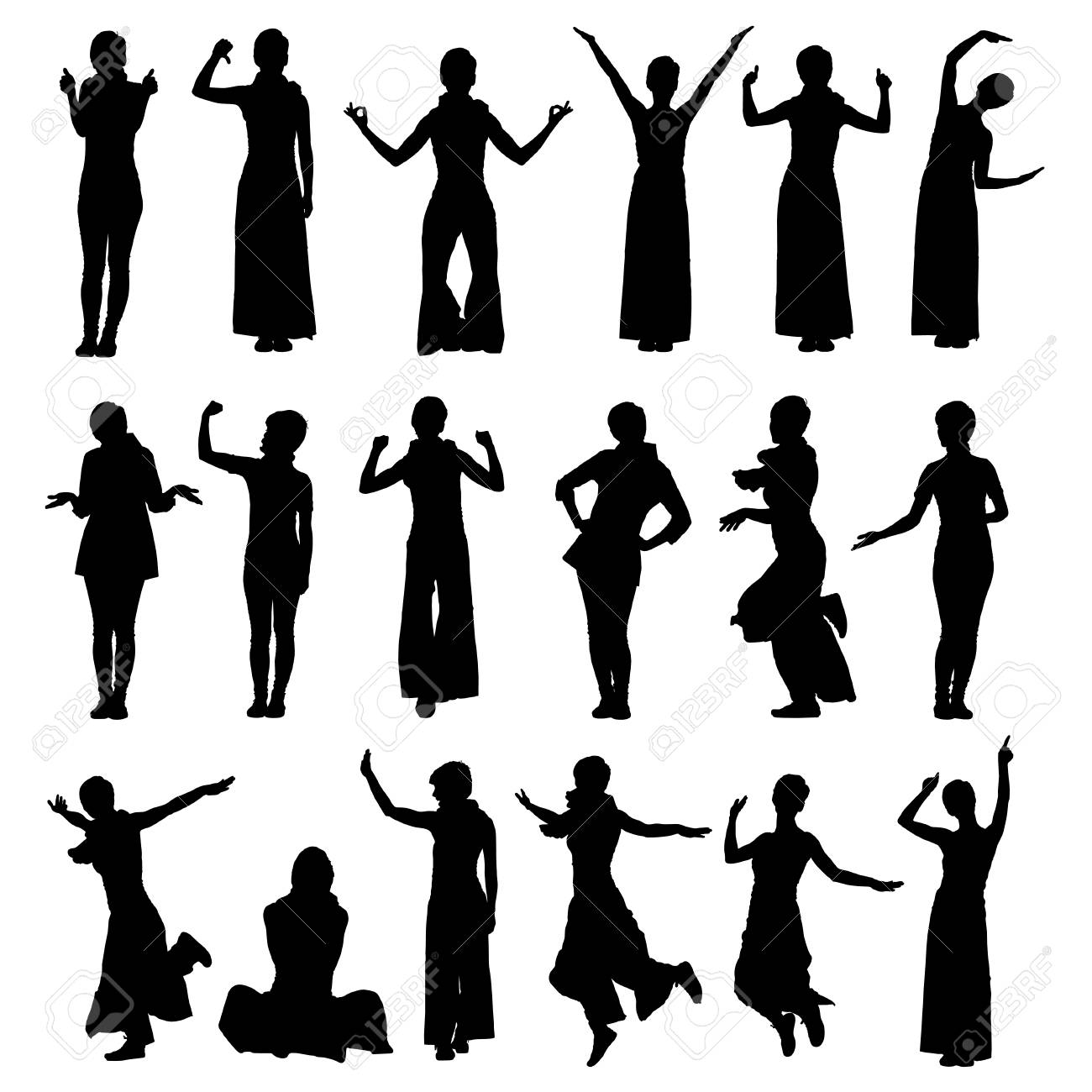 さまざまなポーズのシルエットで短い髪の若いファッション女性を設定します 簡単に編集可能な階層化されたベクトルのイラスト のイラスト素材 ベクタ Image