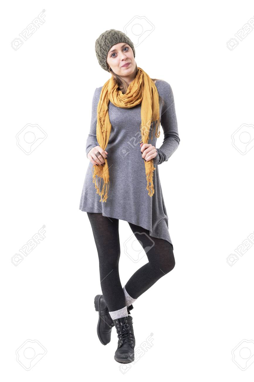 Cool Funky Unique Style Young Cute Woman In Winter Clothes Posing