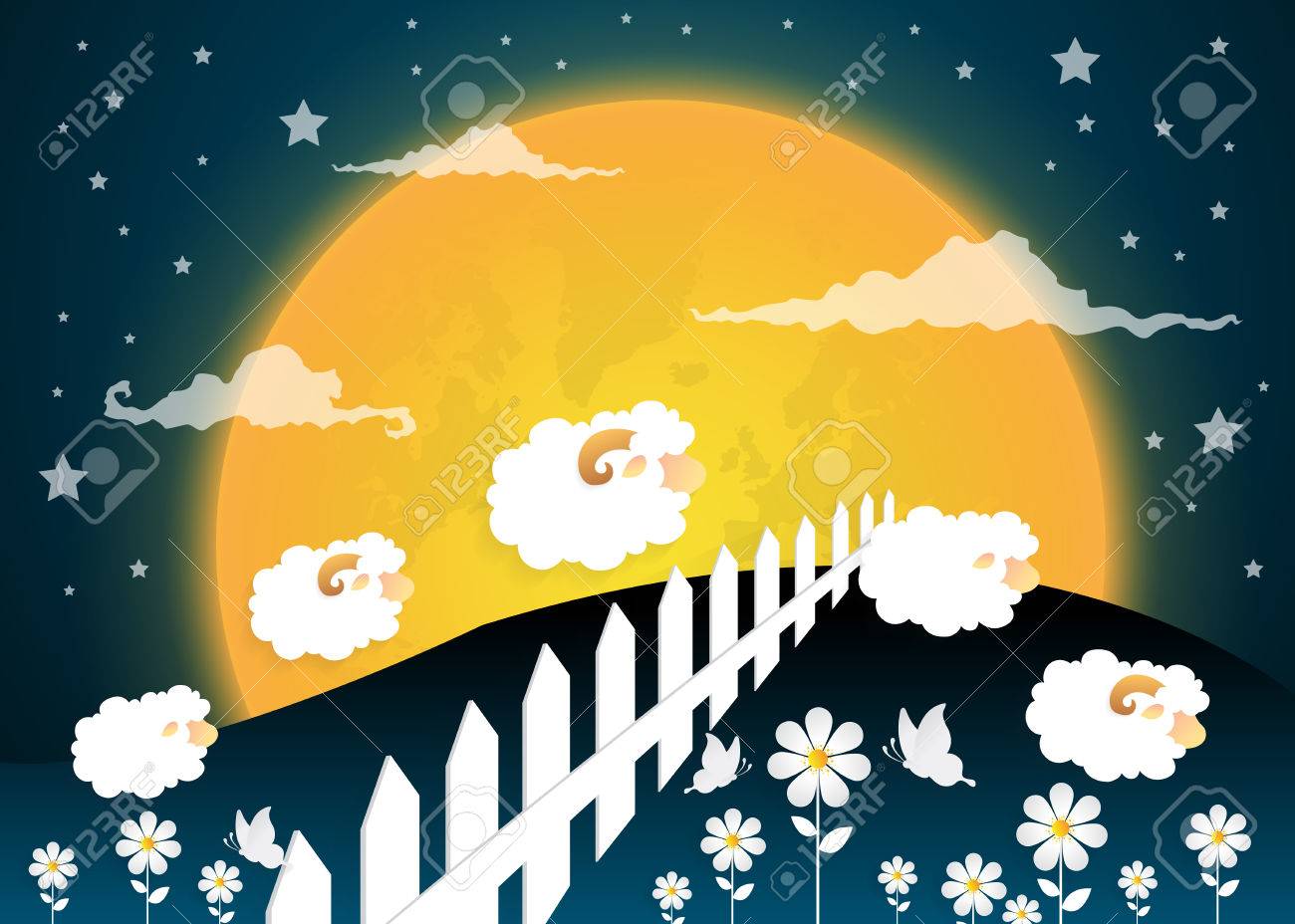 Contando Ovejas Personaje De Dibujos Animados Ovejas De Salto