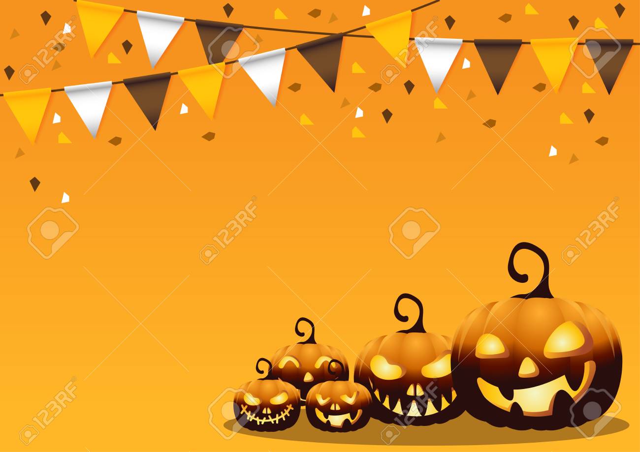 happy halloween on background with flags and pumpkins vector