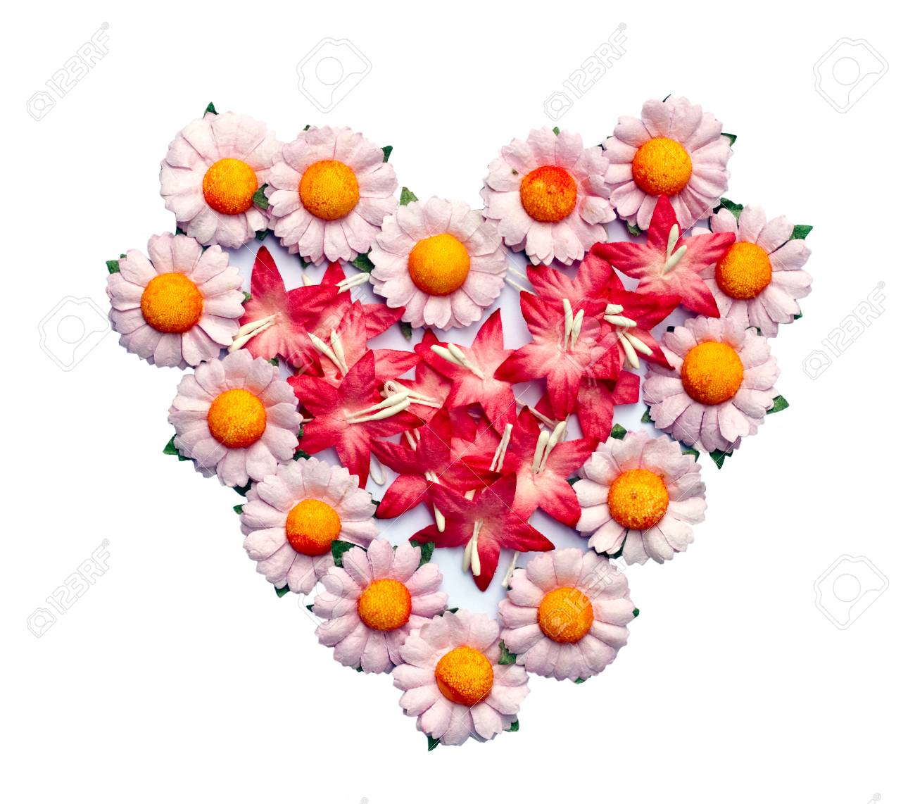colorful of handicraft paper flower in heart shape stock photo handicraft paper flower