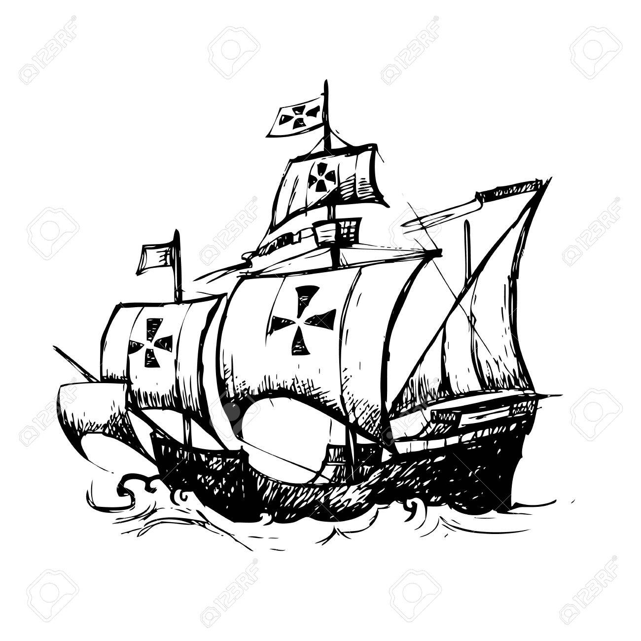Kolumbus Schiff Hand Mit Bleistift Gezeichnet Verwenden Sie Fur Columbus Lizenzfrei Nutzbare Vektorgrafiken Clip Arts Illustrationen Image