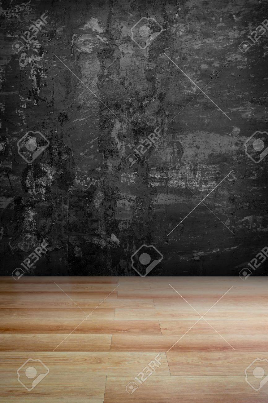 Dark Grey Grungy Concrete Wall And Wooden Floor Use For Background Stock Photo Dark Grey Grungy Concrete Wall And Wooden Floor Use For Background Stock Photo