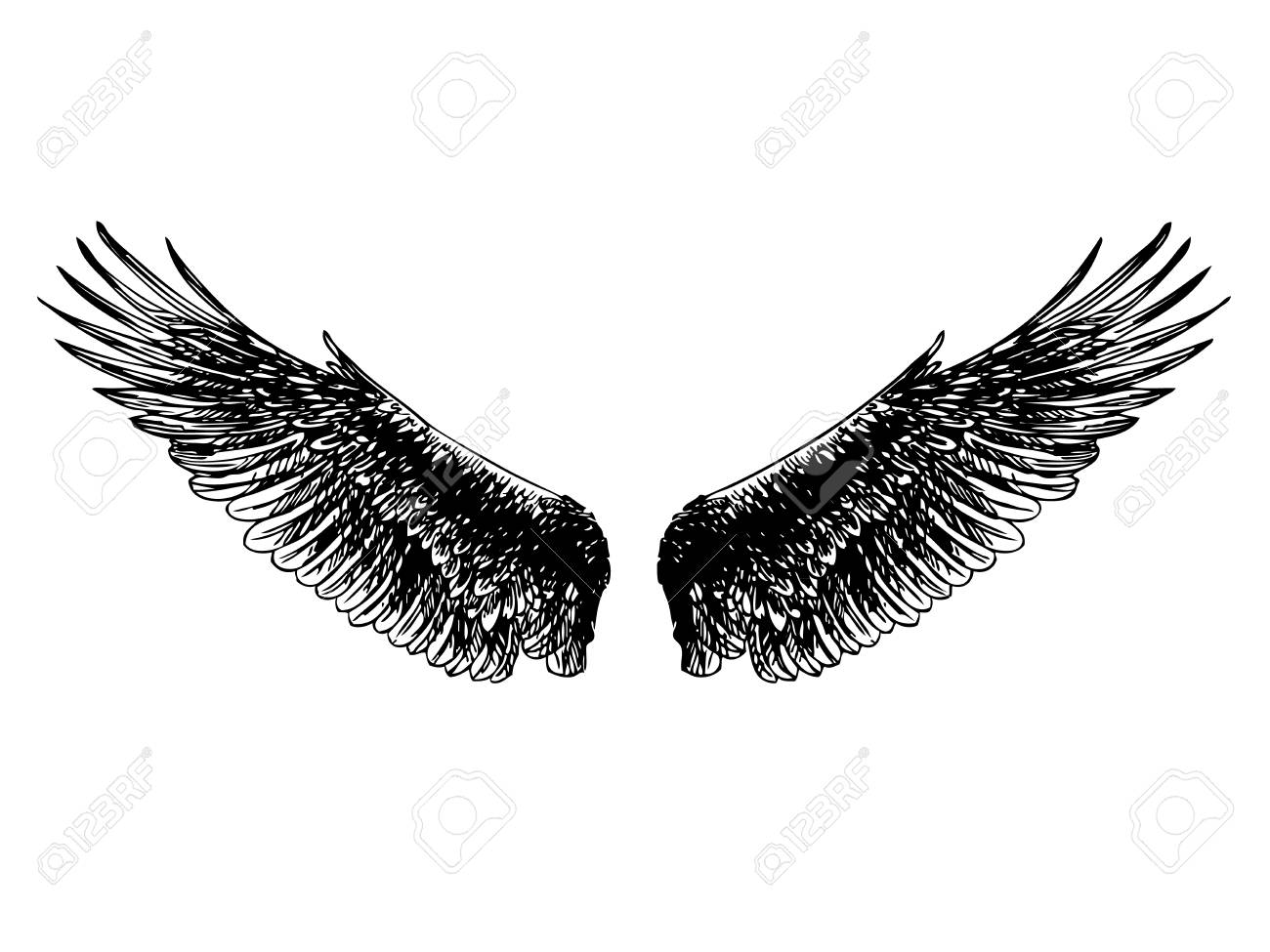 天使の羽の落書き手書きフリーハンド スケッチ のイラスト素材 ベクタ Image