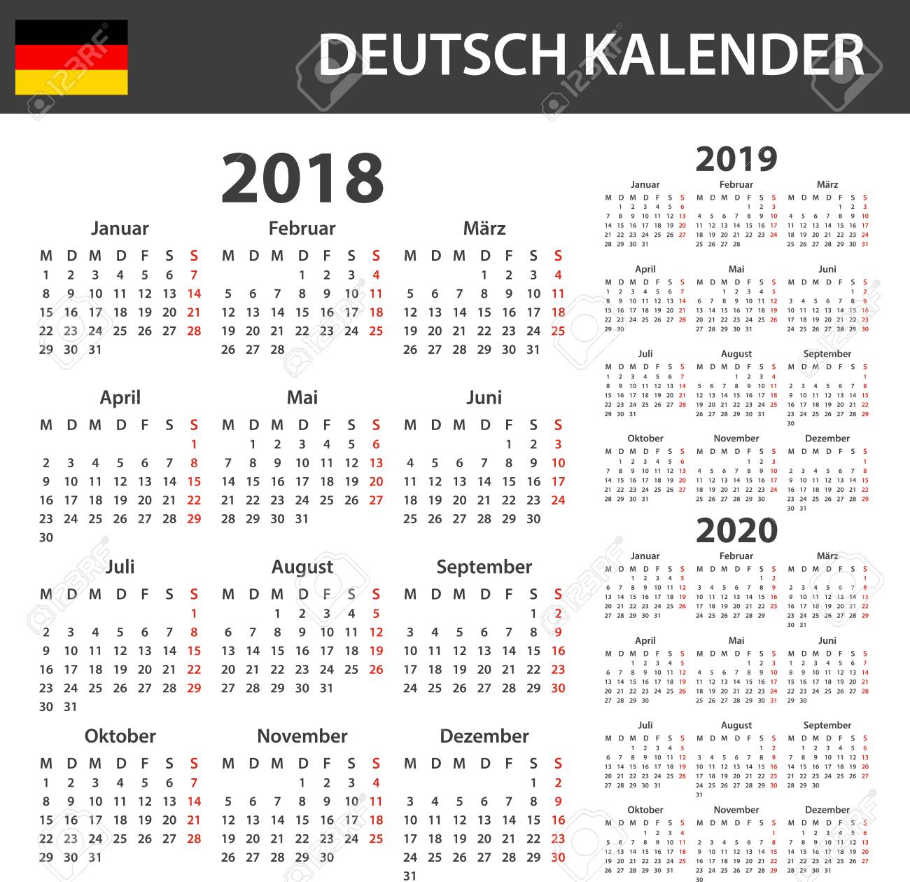 german calendar for 2018 2019 and 2020 scheduler agenda or week calendar for 2019