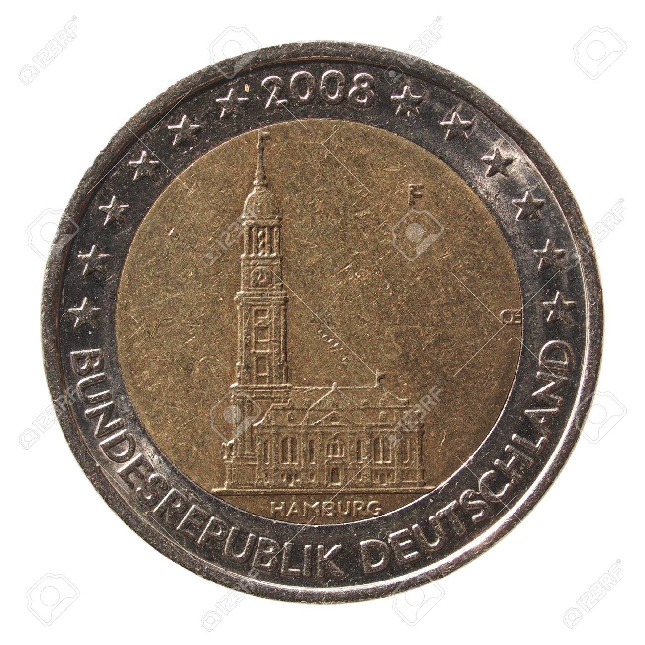 記念 2 ユーロ コイン ドイツ 2008 - ハンブルク ホワイト バック グラウンドを分離の写真素材・画像素材 Image 51521337