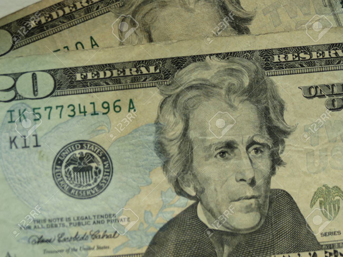 미국 달러 지폐 - 앞면에 앤드류 잭슨 대통령 (1829-1837)이 등장하는 20 달러짜리 지폐 로열티 무료 사진, 그림, 이미지  그리고 스톡포토그래피. Image 57906613