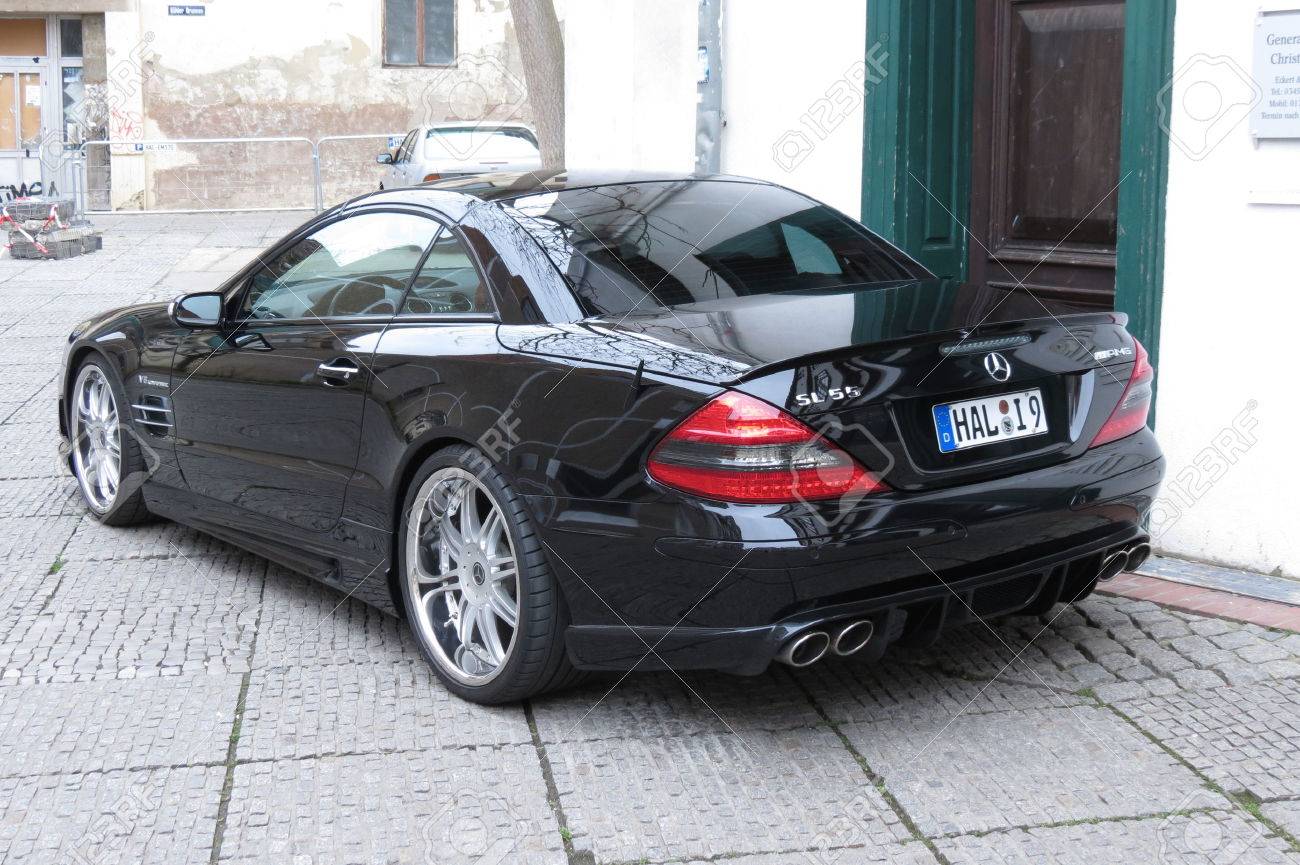 Halle Saale Germany Circa March 2016 Black Mercedes Benz Sl 55 Car Parked In A Street Of The City Centre Stock Photo Picture And Royalty Free Image Image 64755416