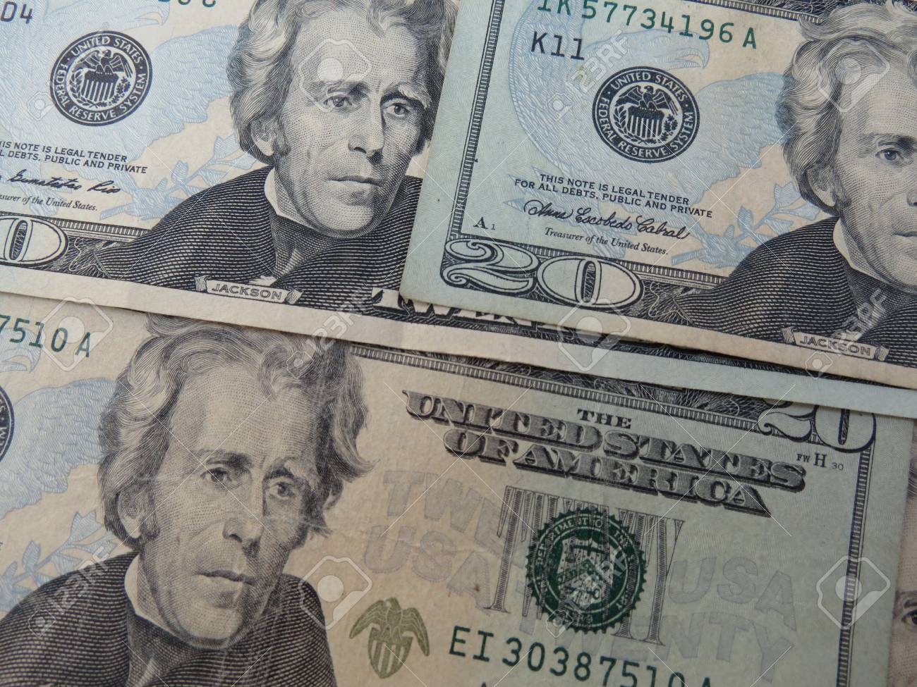 미국 달러 지폐 - 앞면에 앤드류 잭슨 대통령 (1829-1837)이 등장하는 20 달러짜리 지폐 로열티 무료 사진, 그림, 이미지  그리고 스톡포토그래피. Image 68726669