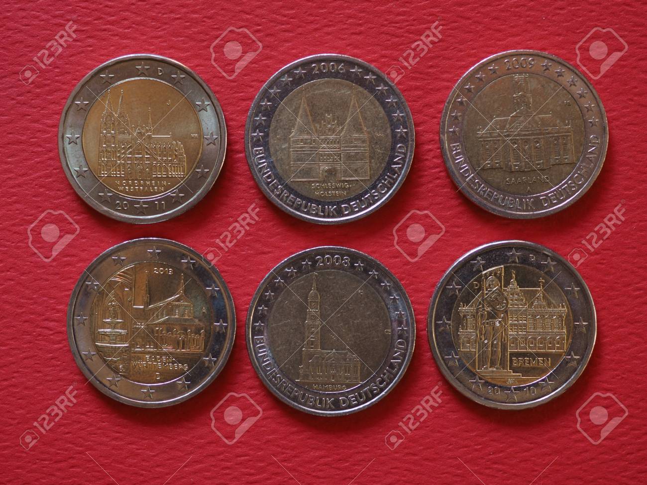 2 ユーロ硬貨 (ユーロ)、欧州連合, ドイツの, 記念の通貨コインを示すドイツの歴史的建造物の写真素材・画像素材 Image 68457282