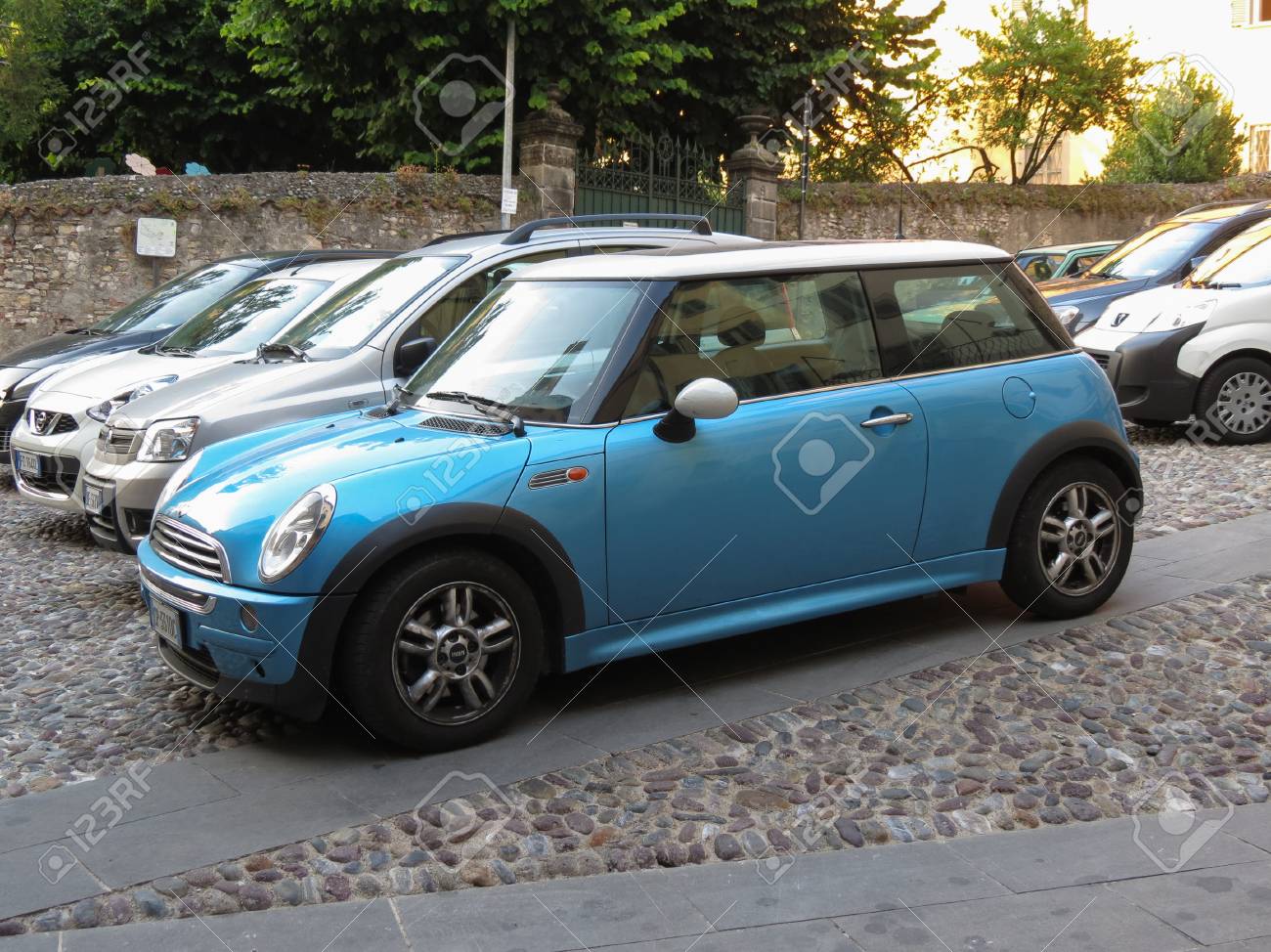 Bergamo Italy Circa July 2017 Blue Mini Cooper Car Parked