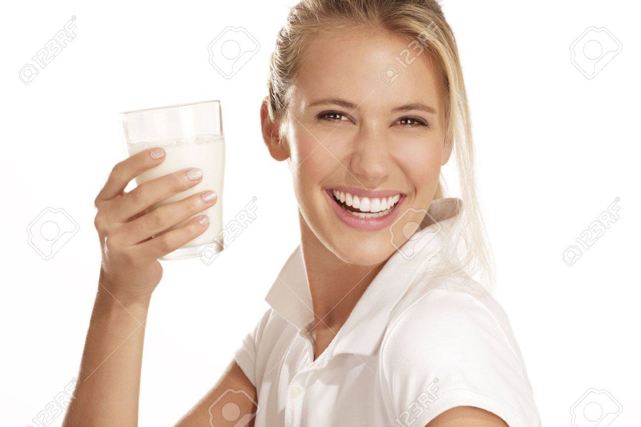 young woman drink milk on white background - 15936983 young woman drink milk on white background - 15936983