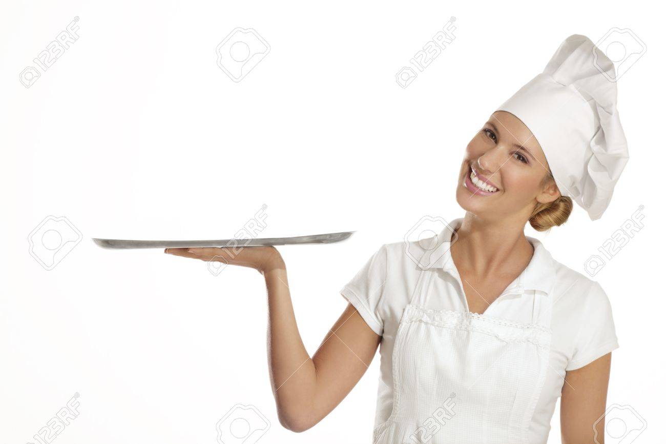 young woman chef with different tools on white - 15936950 young woman chef with different tools on white - 15936950