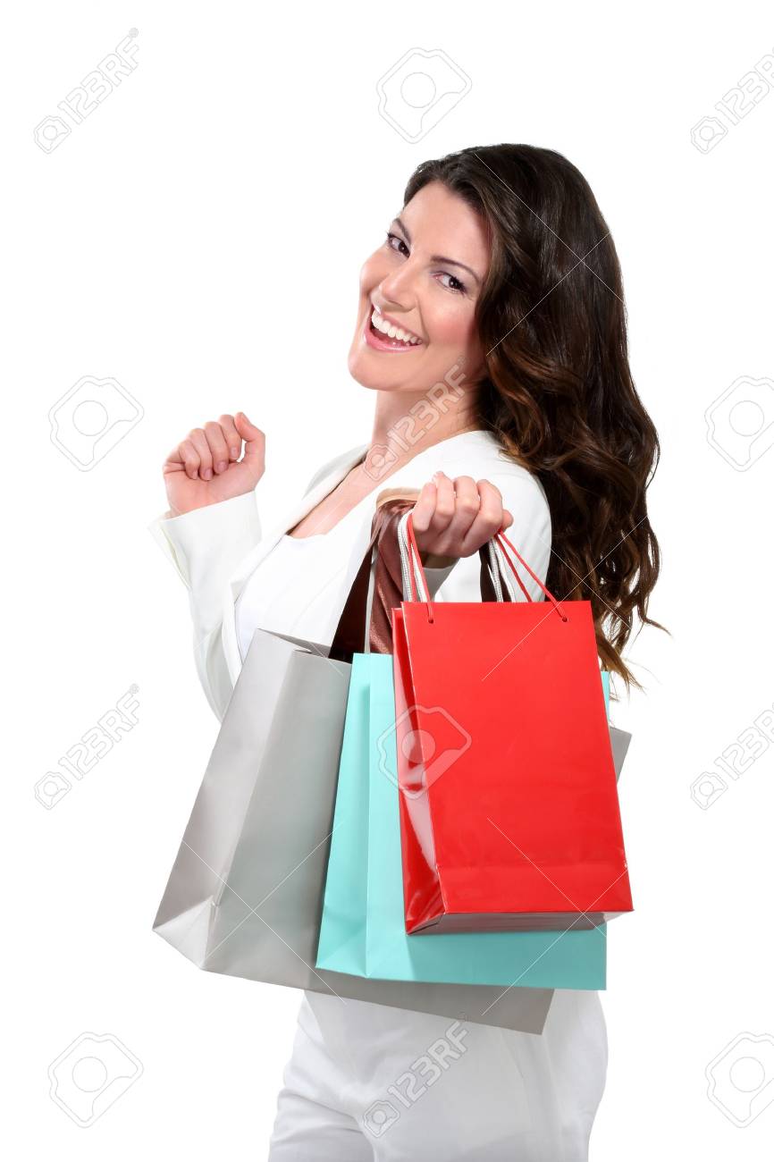 Young beautiful woman with shopping bag on white - 17643887 Young beautiful woman with shopping bag on white - 17643887