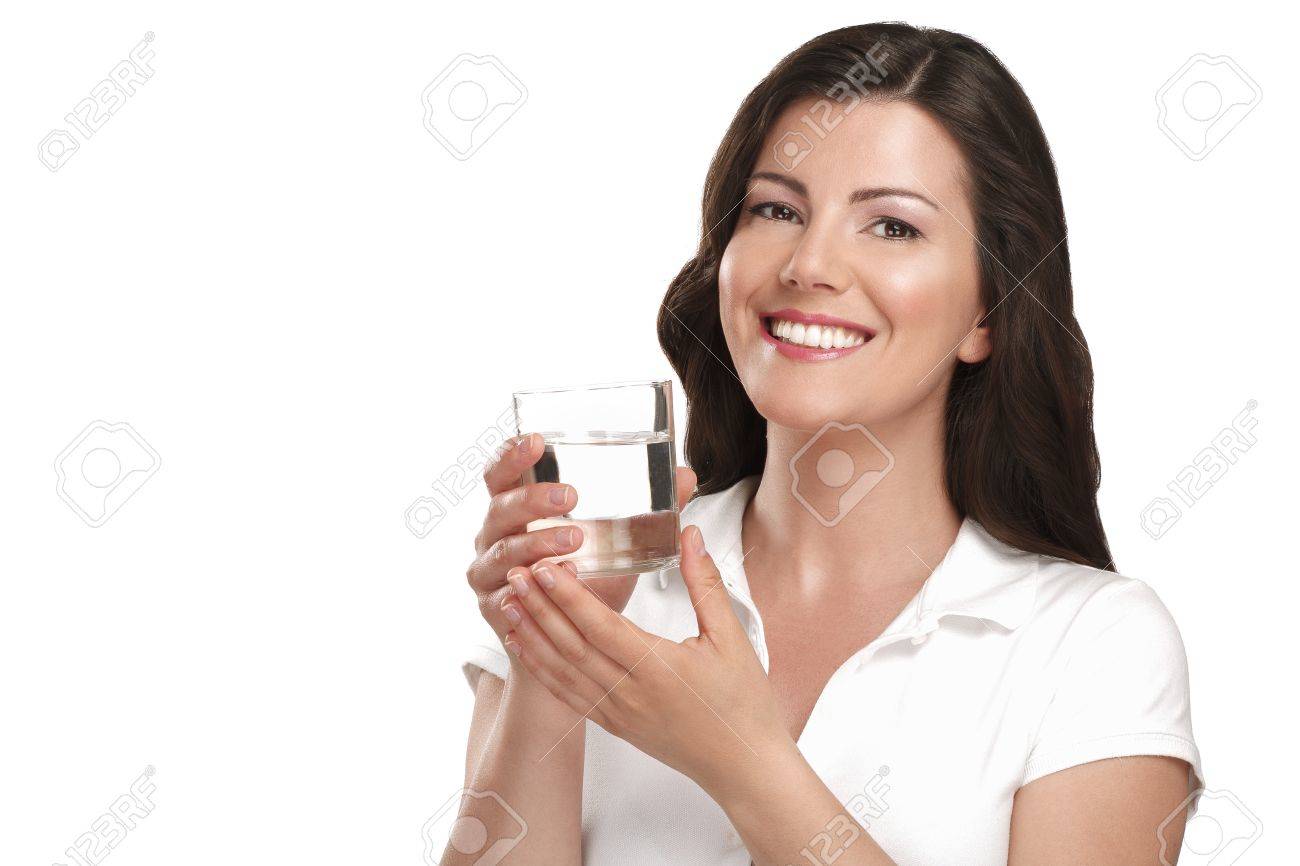 young beautiful woman drinking fresh water on white - 20888516 young beautiful woman drinking fresh water on white - 20888516