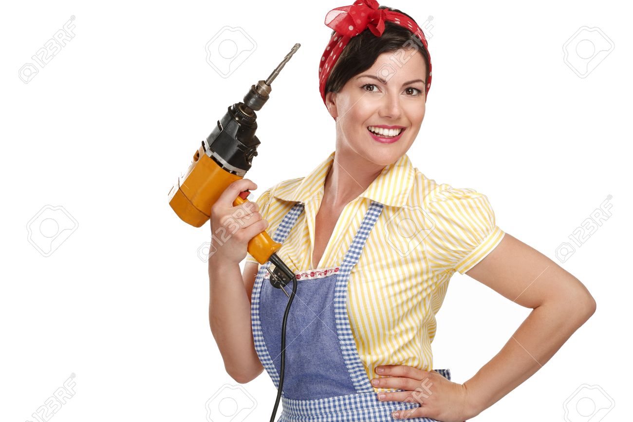 pretty funny girl struggling with some housework on white - 20888608 pretty funny girl struggling with some housework on white - 20888608