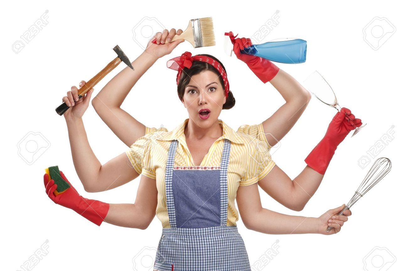 pretty very busy multitasking housewife on white background - 20888706 pretty very busy multitasking housewife on white background - 20888706