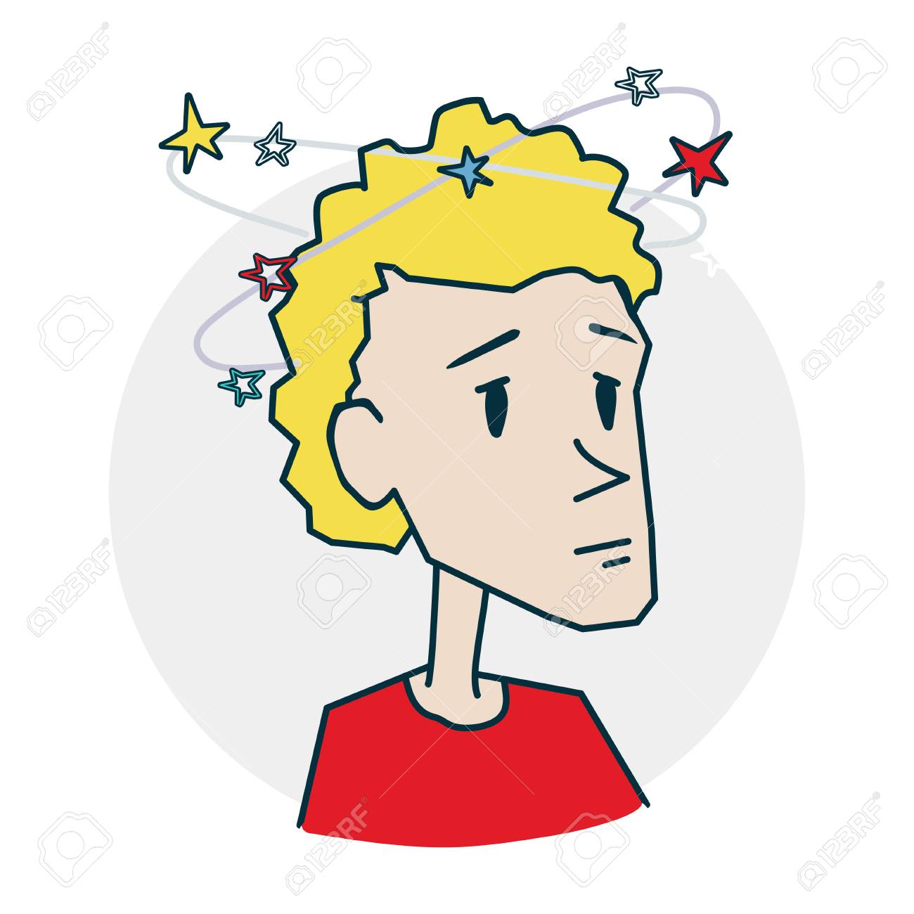 周りの多くのアスタリスクをめまい 診療科目のアイコン 面白い漫画スタイルのイラストのイラスト素材 ベクタ Image