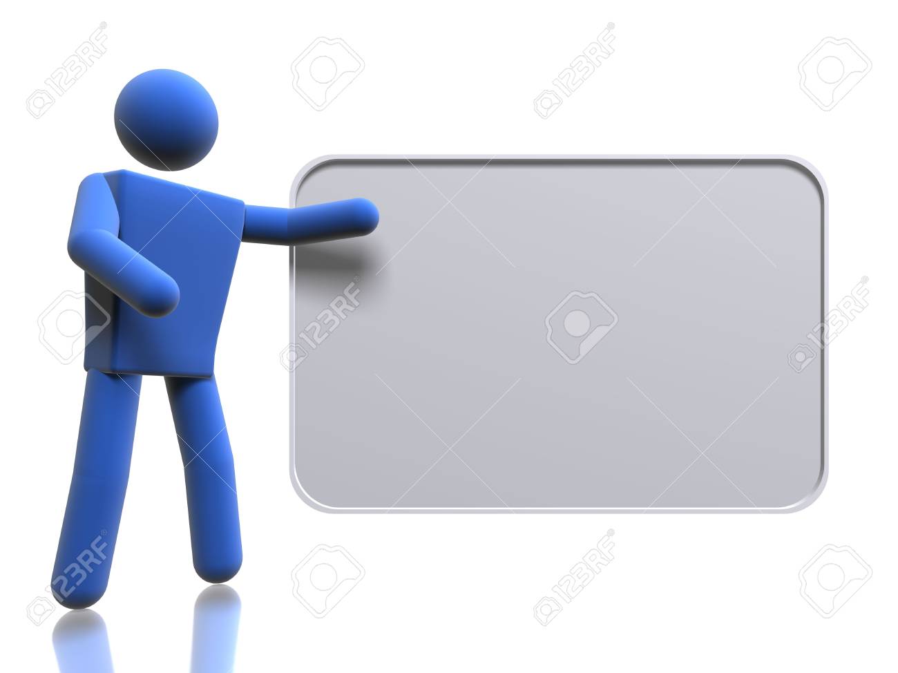 3d figure pointing to a message board stock photo picture and