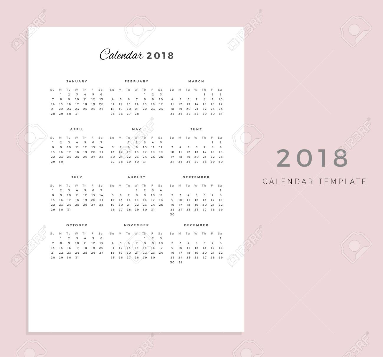 2018 vector calendar template 2018 simple planner new year 31 day calendar template