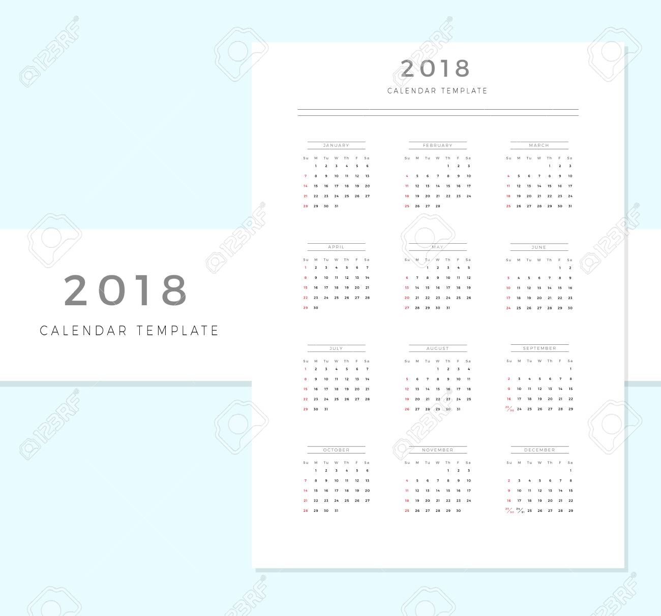2018 vector calendar template 2018 simple planner new year 31 day calendar template
