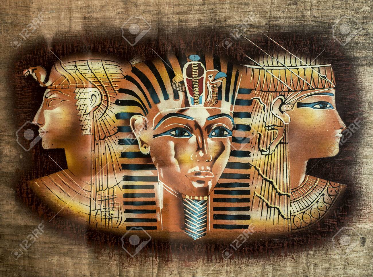 古代エジプト大型パピルス画 ツタンカーメン インテリア アンティーク 古代エジプトのパピルス ツタンカーメン王が弓で狩りをする