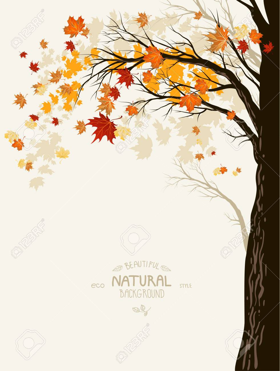 Autumn Background With Tree Silhouette Place For Text Royalty