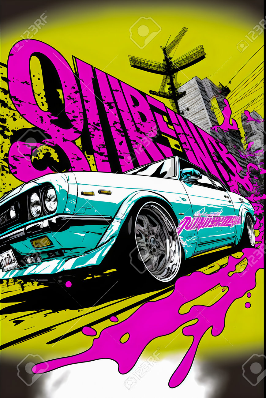 Japanese Car Tuning Bosozoku, Graffiti Poster Art Illustration