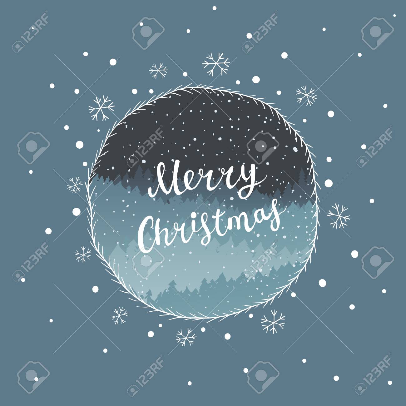 冬の風景と手書きの手紙とクリスマスカード のイラスト素材 ベクタ Image