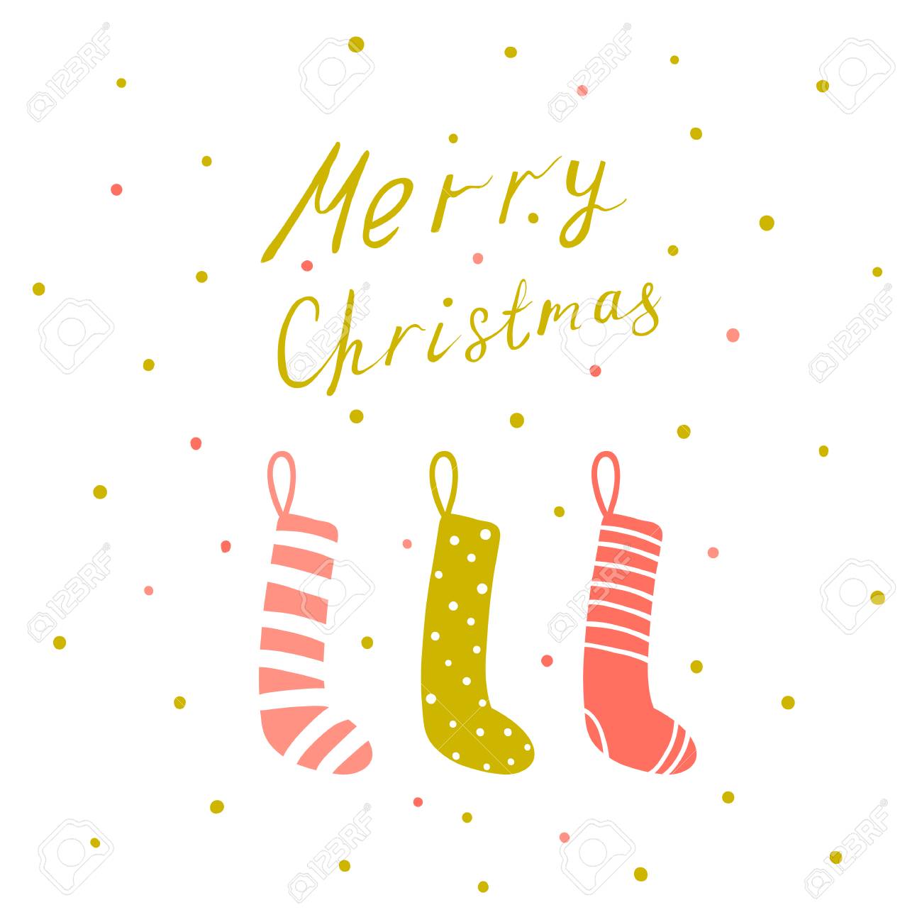 レタリングと靴下 クリスマスのデザイン要素をぶら下げ 手描きのクリスマス カード のイラスト素材 ベクタ Image