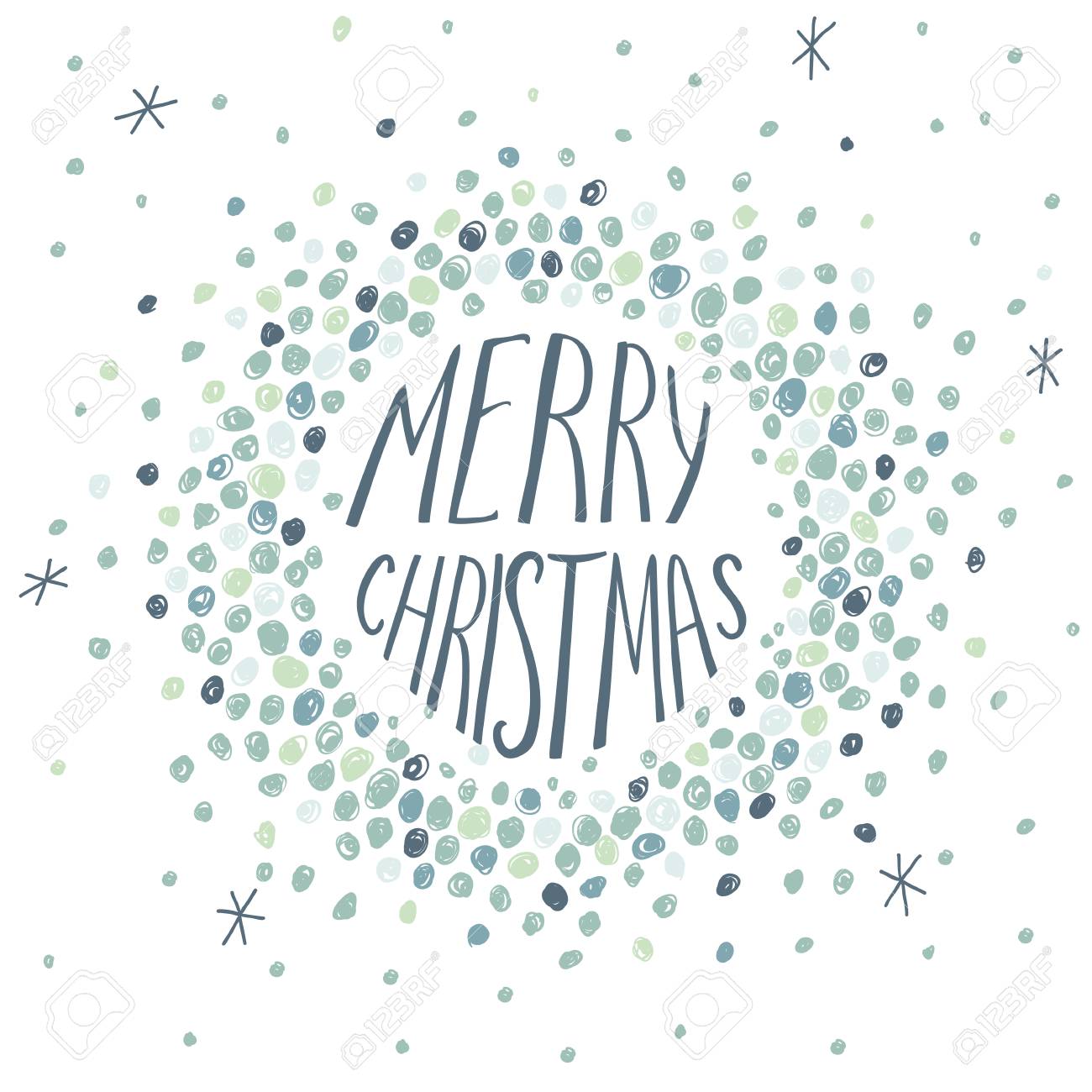 christmas card with round frame and hand written letters royalty