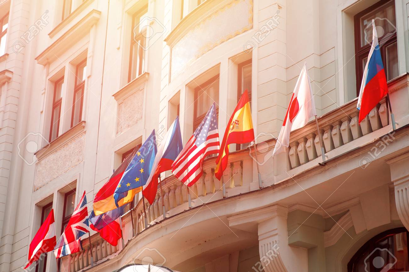photo England Embassy In Usa https www 123rf com photo 107140812 flags of russia united states european union usa japan england czech republic germany on embassy hou html