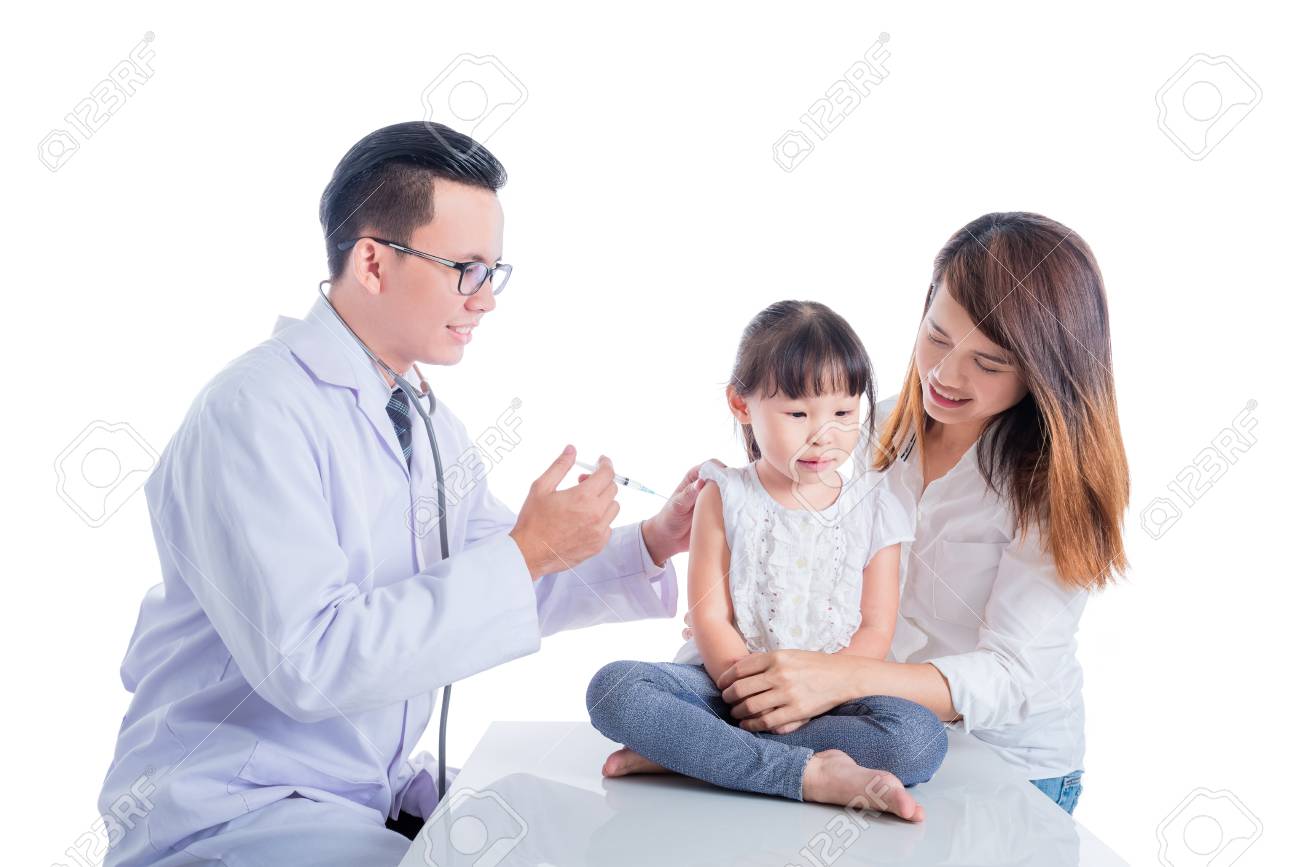 doctor injecting vaccine for a girl over white background - 83225679 doctor injecting vaccine for a girl over white background - 83225679