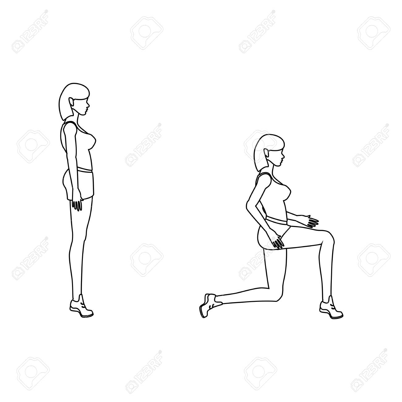Bodyweight Walking Lunge Workout Outline On The White Background. Vector  Illustration Royalty Free SVG, Cliparts, Vectors, and Stock Illustration.  Image 122614350., image size:1300x1300