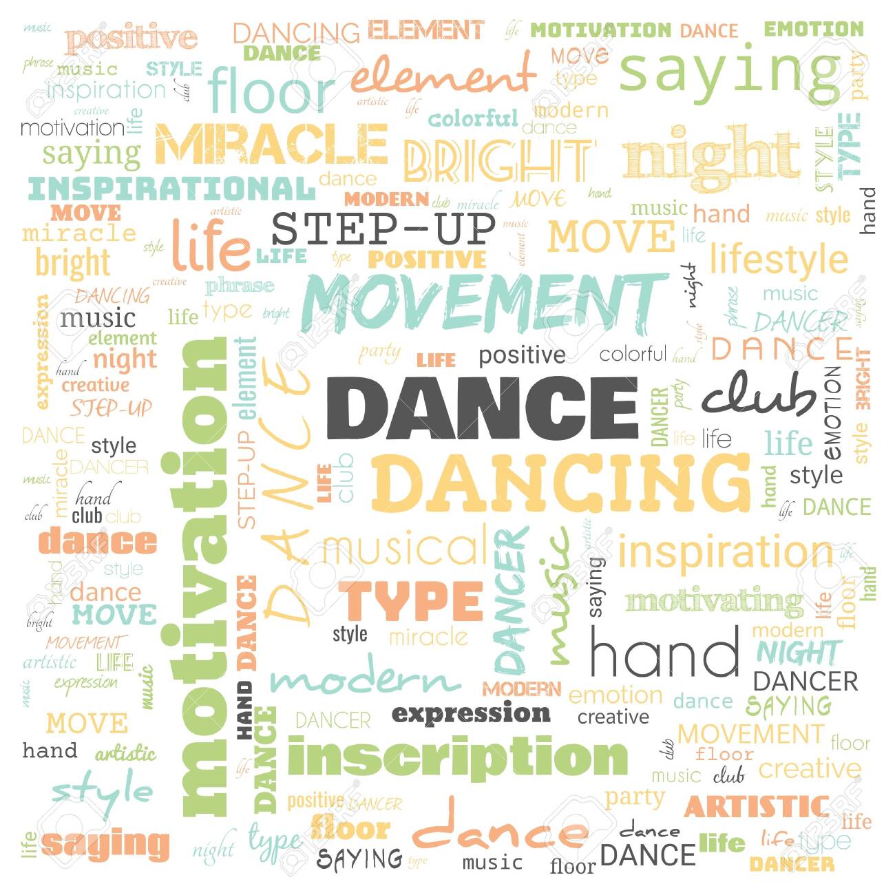 Dance Word Cloud, Dance Text, Dancing Word Cloud,word Cloud Use For Banner,  Painting, Motivation, Web-page, Website Background, T-shirt \u0026 Shirt  Printing, Poster, Gritting (illustration) Stock Photo, Picture and Royalty  Free Image. Image, image size:1300x1300