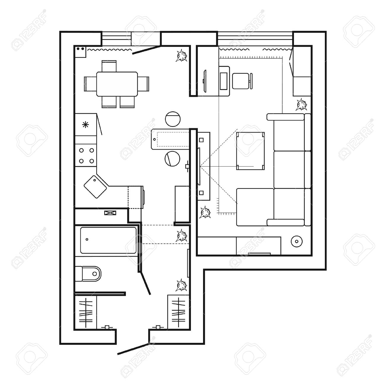 家具と建築の計画 家の平面図 キッチン ラウンジ バスルーム 細い線のアイコンは 計画を設定します インテリア デザイン トップ ビュー ベクトル のイラスト素材 ベクタ Image 家具と建築の計画 家の平面図 キッチン ラウンジ バスルーム 細い線のアイコンは 計画を設定します インテリア デザイン トップ ビュー ベクトル のイラスト素材 ベクタ Image