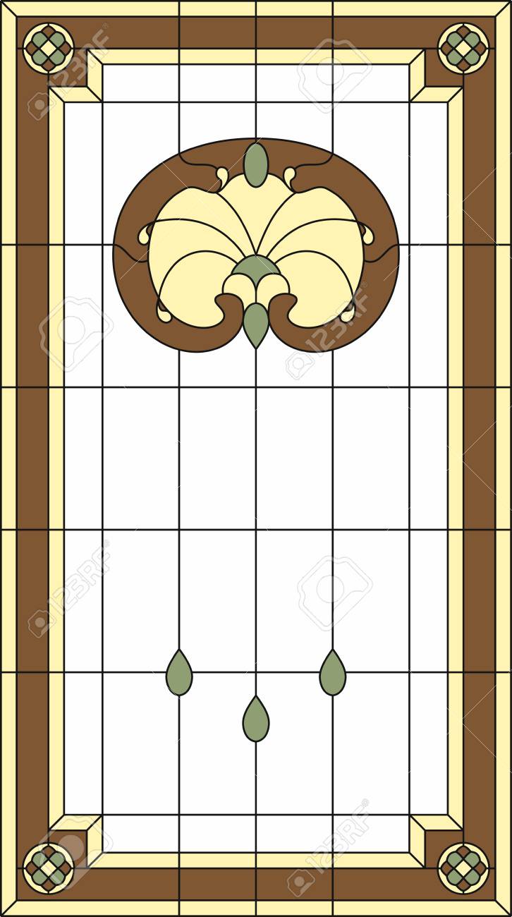 長方形の枠のステンド グラス パネル 古典的なウィンドウ 芽と葉はアール ヌーボー様式の抽象的なフラワーアレンジメント ベクトル のイラスト素材 ベクタ Image