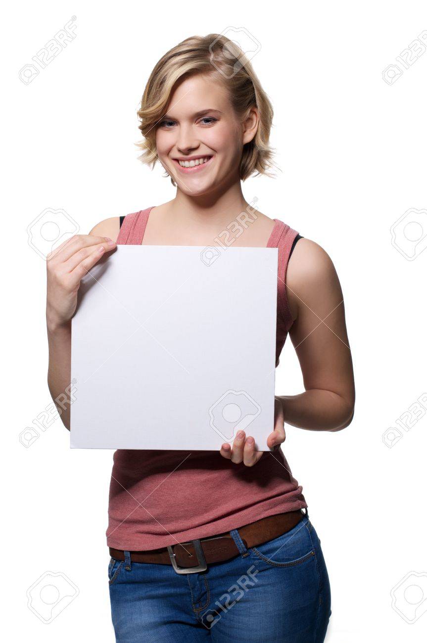 手に看板を持つ女性 の写真素材 画像素材 Image