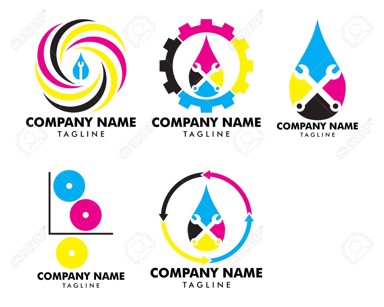 Set Of Print Service Digital Solutions Colorful Logo Design Idea