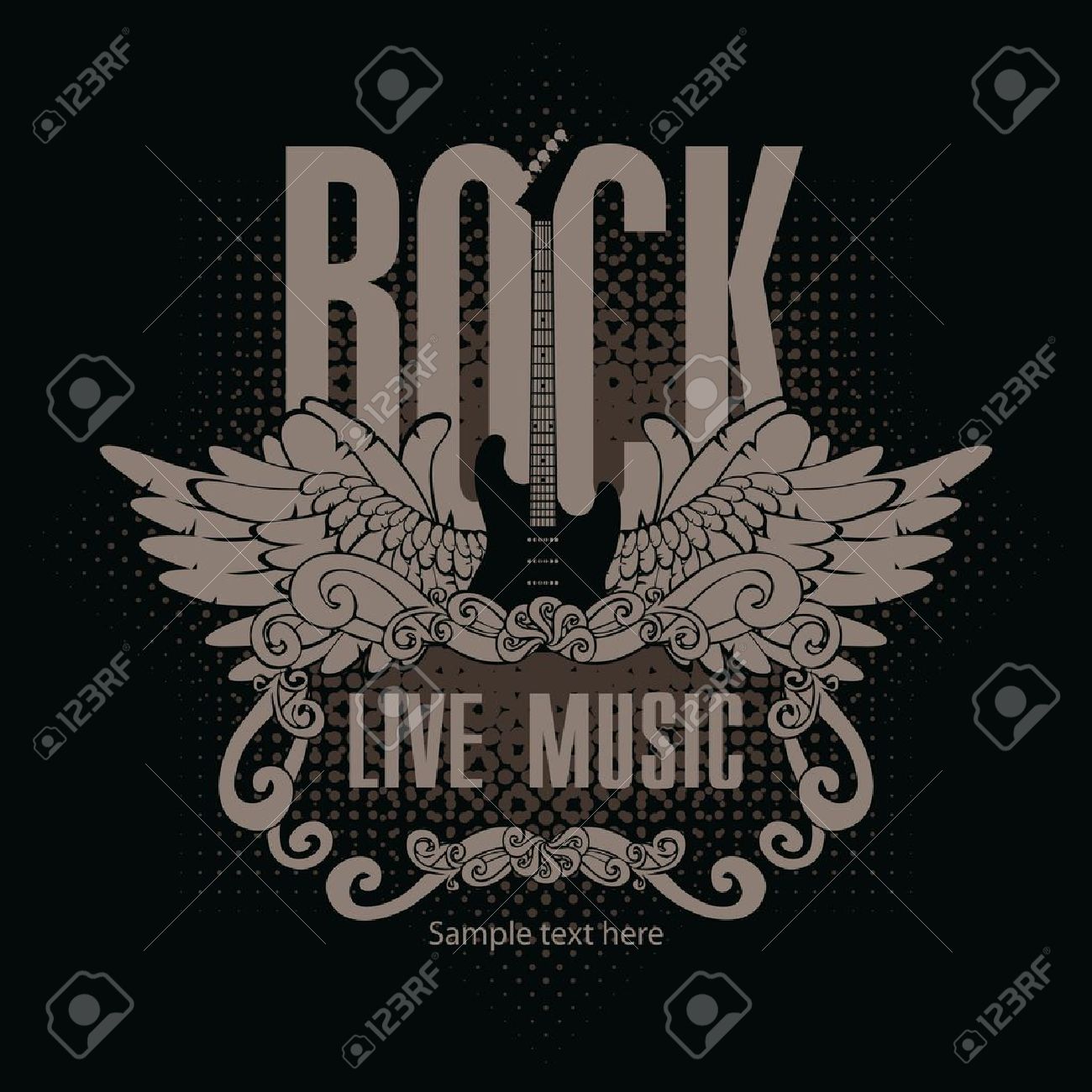 square banner with a guitar and wings and the words of rock music on a black background - 21823252 square banner with a guitar and wings and the words of rock music on a black background - 21823252