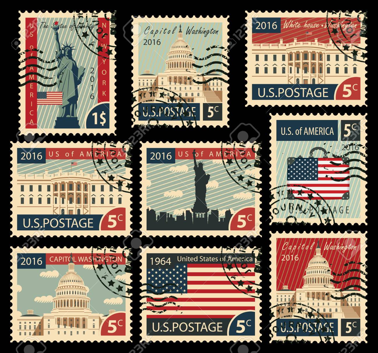 set of stamps with the image of the United States of America architectural landmarks - 54006663 set of stamps with the image of the United States of America architectural landmarks - 54006663