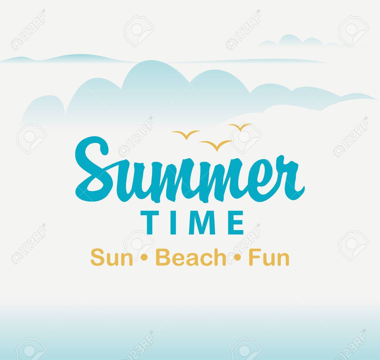 空 雲 鳥 単語夏と旅行バナー のイラスト素材 ベクタ Image