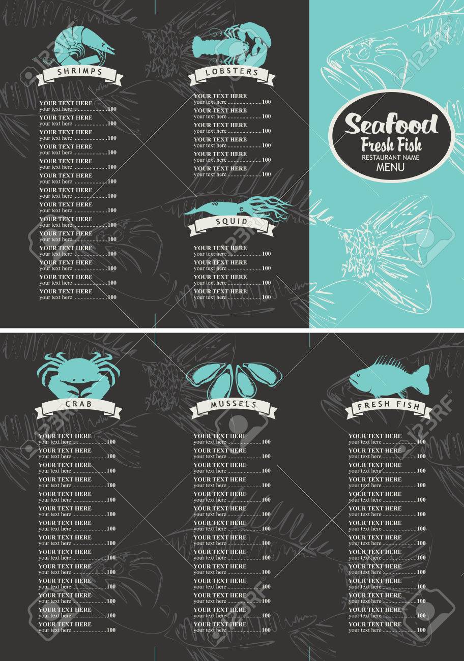 booklet menu with price list for a seafood restaurant with a