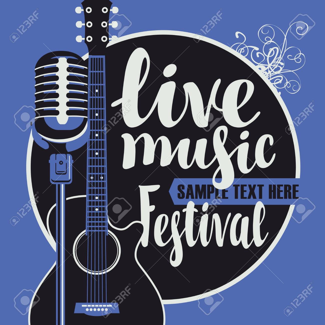 vector poster for a live music festival with a microphone acoustic guitar flyer background vector